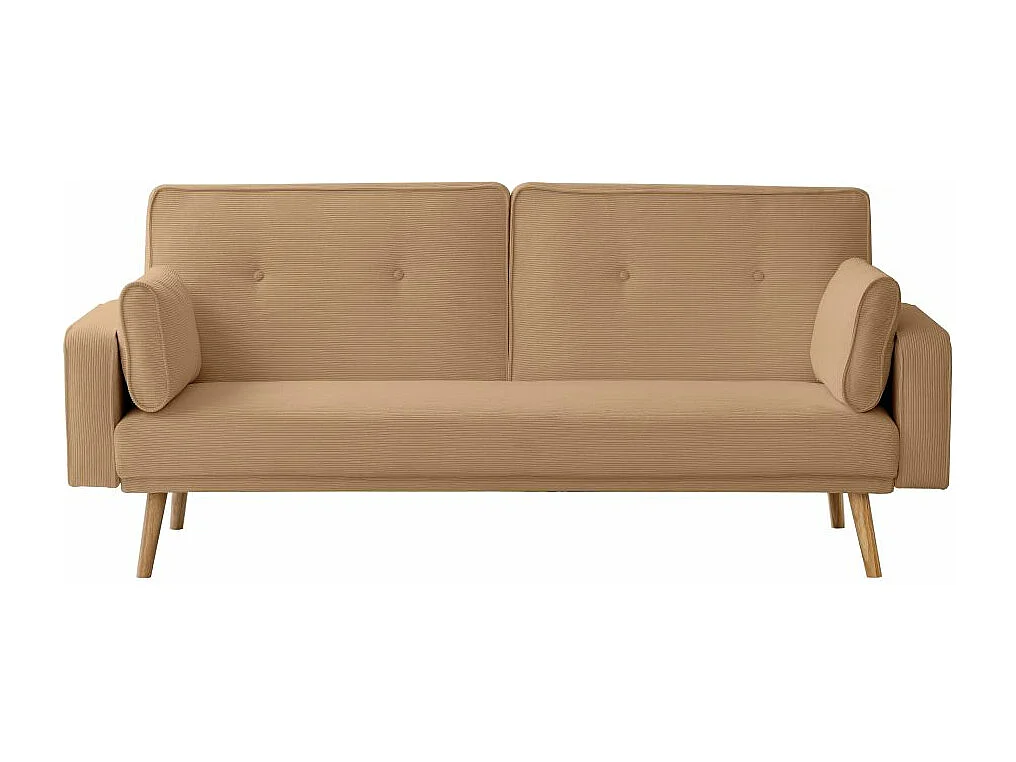 Canapé droit scandinave Elga convertible 3 places en velours côtelé - Taupe - L205 x P85 x H87cm - Loungitude