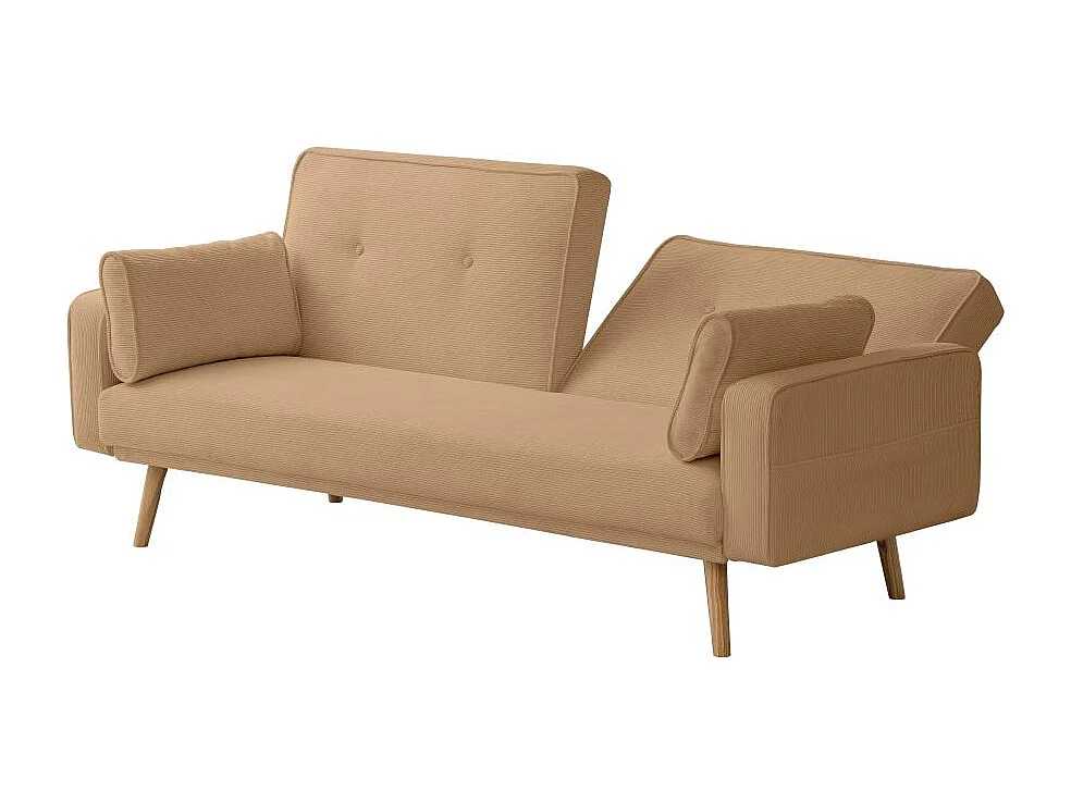 Canapé droit scandinave Elga convertible 3 places en velours côtelé - Taupe - L205 x P85 x H87cm - Loungitude