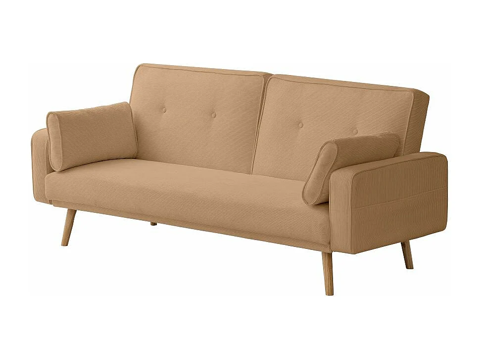 Canapé droit scandinave Elga convertible 3 places en velours côtelé - Taupe - L205 x P85 x H87cm - Loungitude
