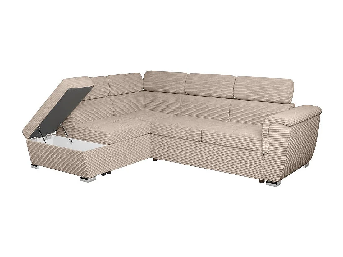 Canapé d'angle gauche 4 places Paola convertible avec coffre en velours côtelé - Taupe - L252 x P188 x H76cm - Loungitude