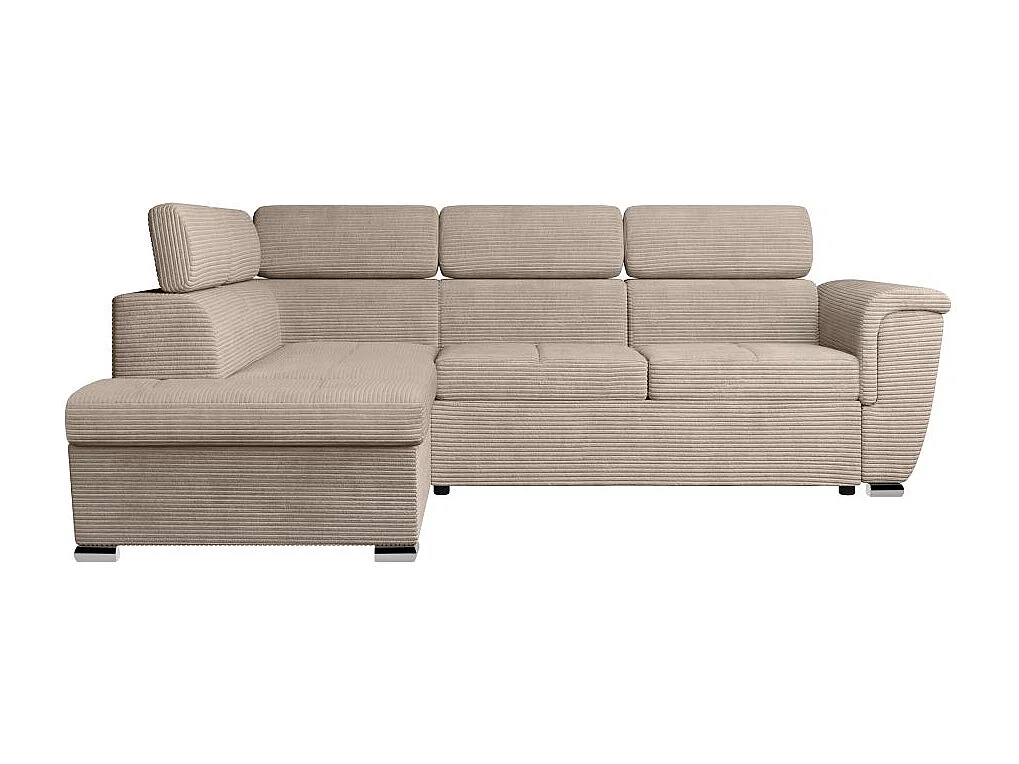 Canapé d'angle gauche 4 places Paola convertible avec coffre en velours côtelé - Taupe - L252 x P188 x H76cm - Loungitude