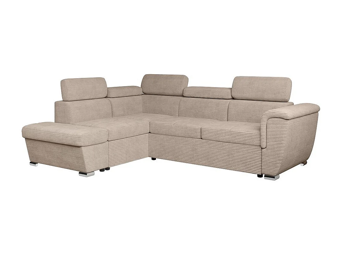 Canapé d'angle gauche 4 places Paola convertible avec coffre en velours côtelé - Taupe - L252 x P188 x H76cm - Loungitude