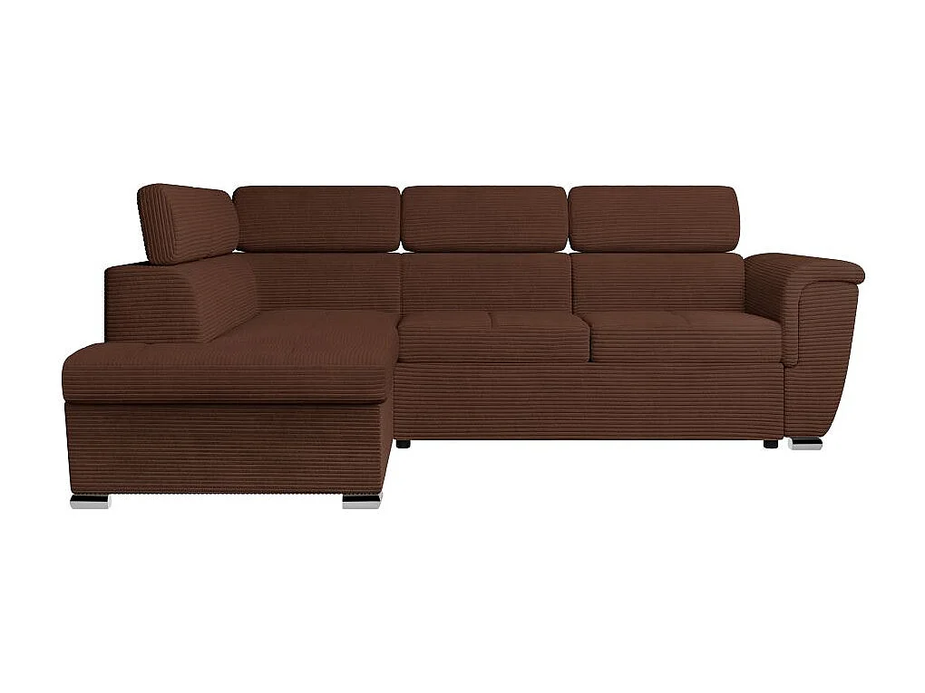 Canapé d'angle gauche 4 places Paola convertible avec coffre en velours côtelé - Marron - L252 x P188 x H76cm - Loungitude