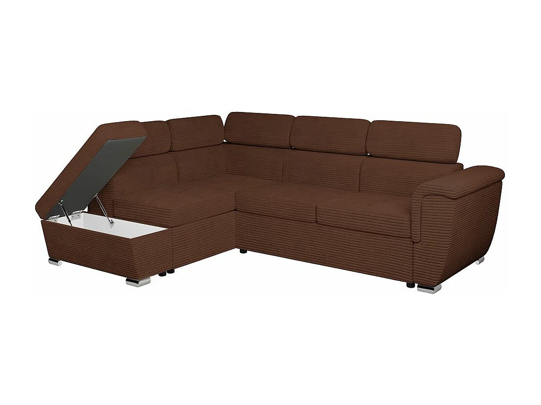 Canapé d'angle gauche 4 places Paola convertible avec coffre en velours côtelé - Marron - L252 x P188 x H76cm - Loungitude
