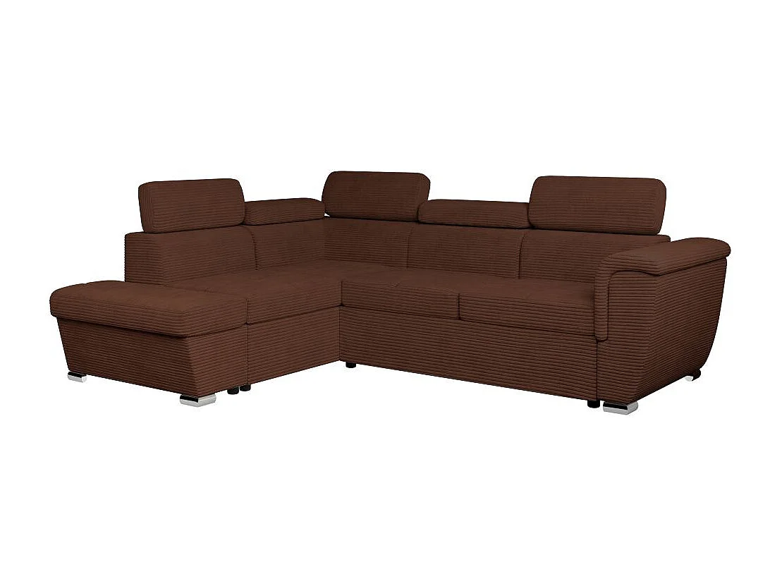 Canapé d'angle gauche 4 places Paola convertible avec coffre en velours côtelé - Marron - L252 x P188 x H76cm - Loungitude