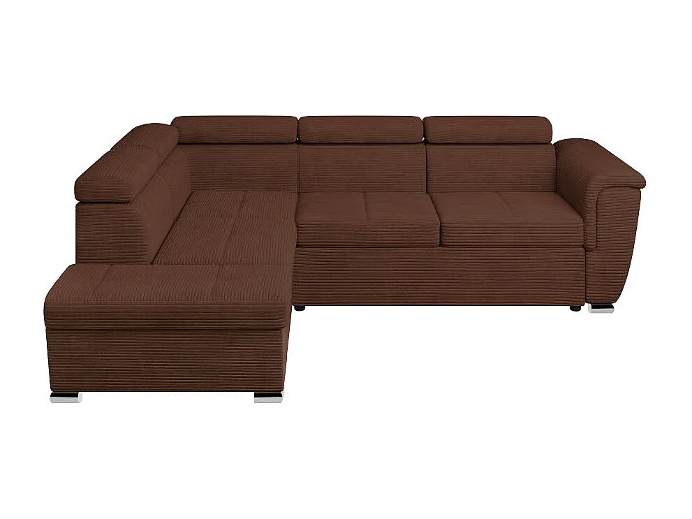 Canapé d'angle gauche 4 places Paola convertible avec coffre en velours côtelé - Marron - L252 x P188 x H76cm - Loungitude