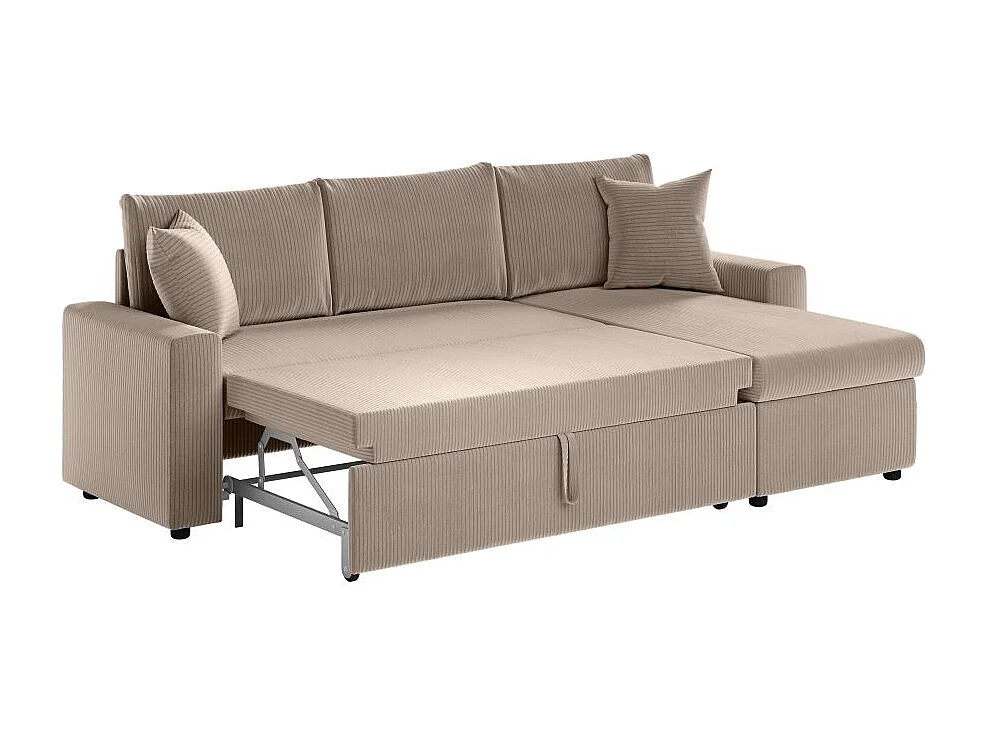 Canapé d'angle 3 places Maria réversible, convertible avec coffre en velours côtelé - Taupe - L227 x P146 x H81cm - Loungitude