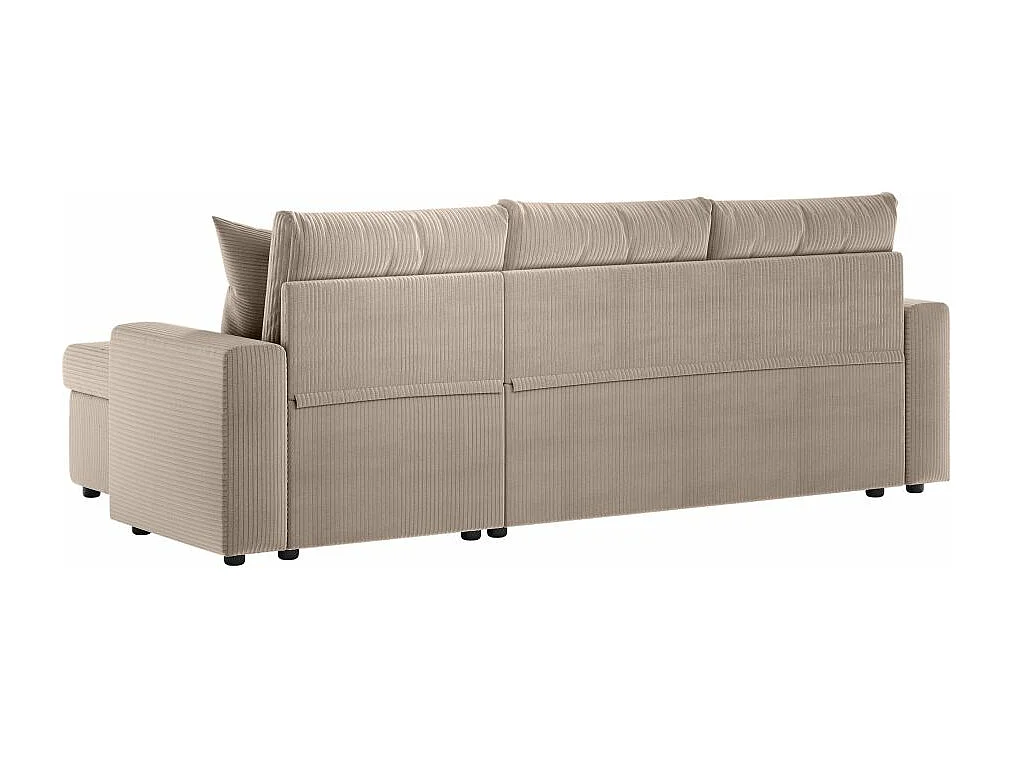Canapé d'angle 3 places Maria réversible, convertible avec coffre en velours côtelé - Taupe - L227 x P146 x H81cm - Loungitude