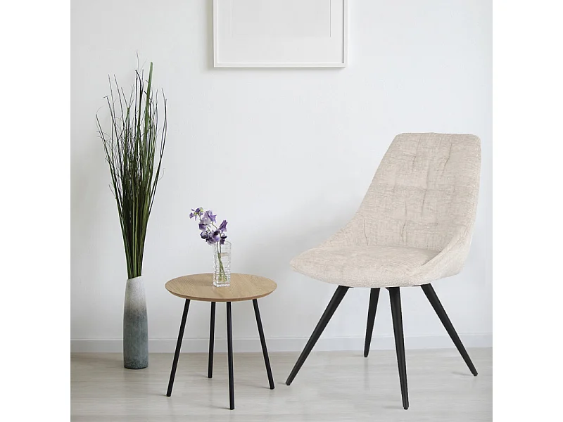 Chaise rotative 180° tissu doux écru et pieds métal noir - ATLANTIS