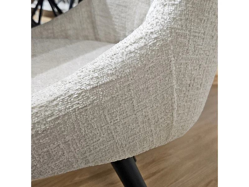Chaise rotative 180° tissu doux écru et pieds métal noir - ATLANTIS