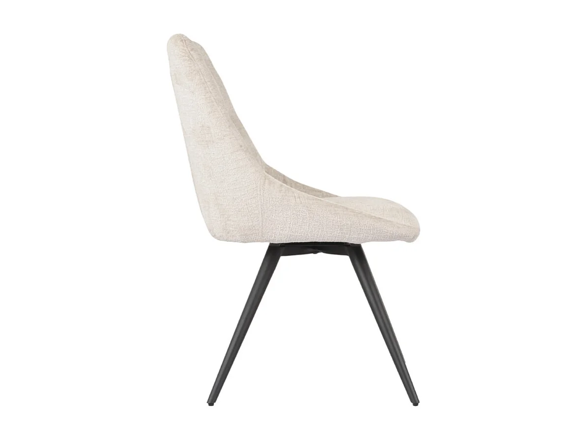 Chaise rotative 180° tissu doux écru et pieds métal noir - ATLANTIS