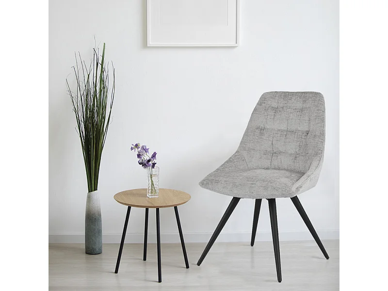 Chaise rotative 180° tissu doux gris clair et pieds métal - ATLANTIS