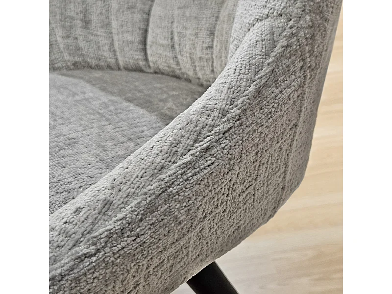 Chaise rotative 180° tissu doux gris clair et pieds métal - ATLANTIS