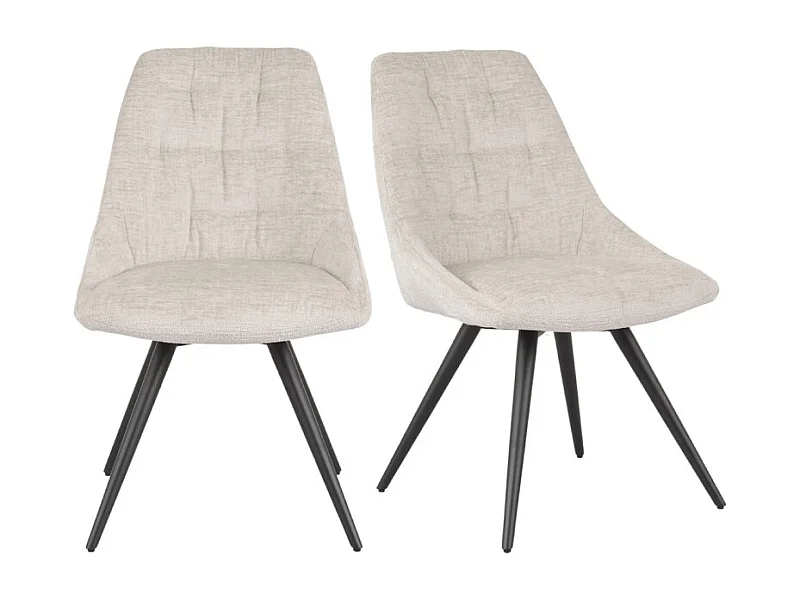 Lot 2 chaises rotatives 180° tissu doux écru et pieds métal - ATLANTIS