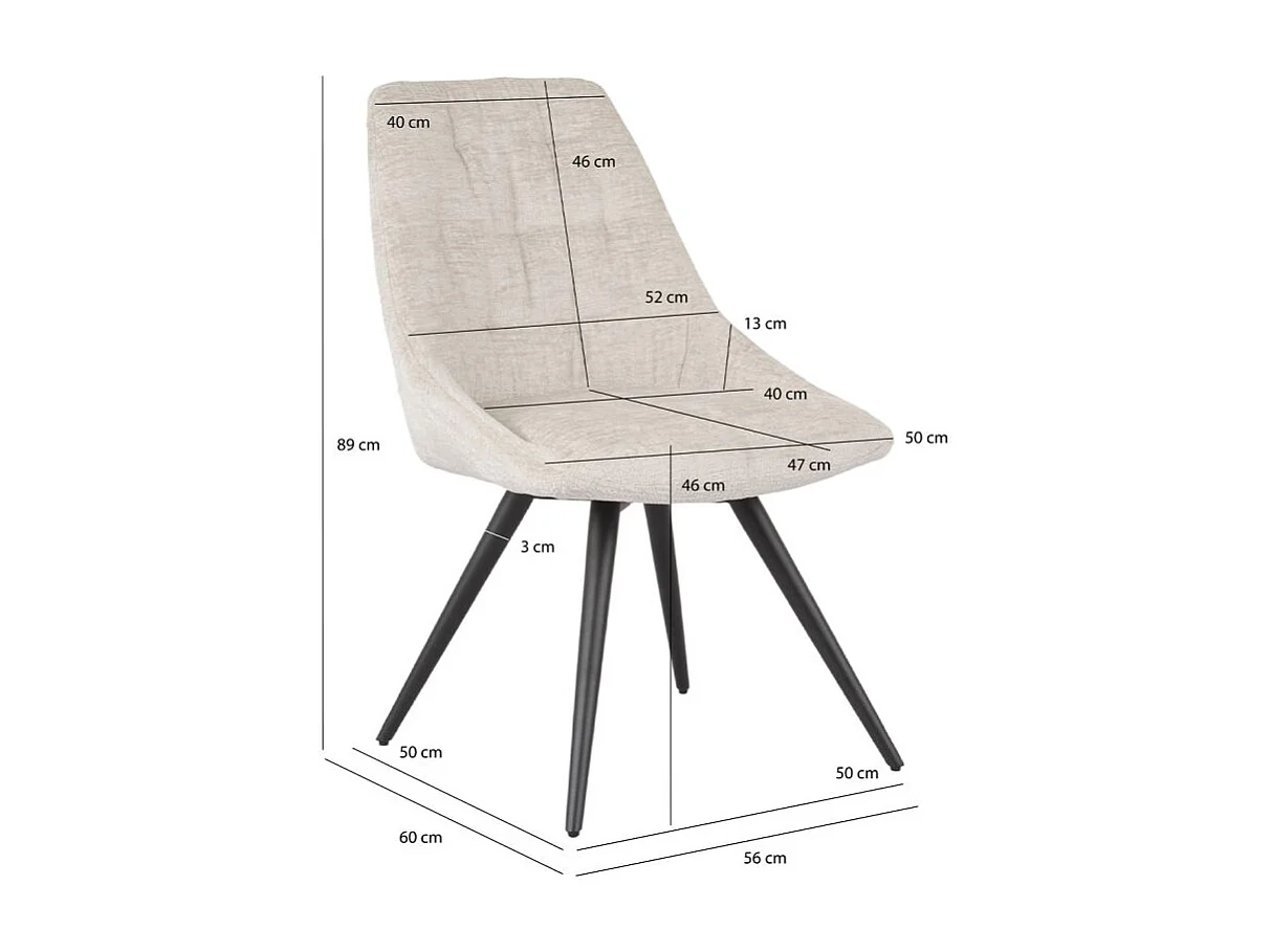 Lot 2 chaises rotatives 180° tissu doux écru et pieds métal - ATLANTIS