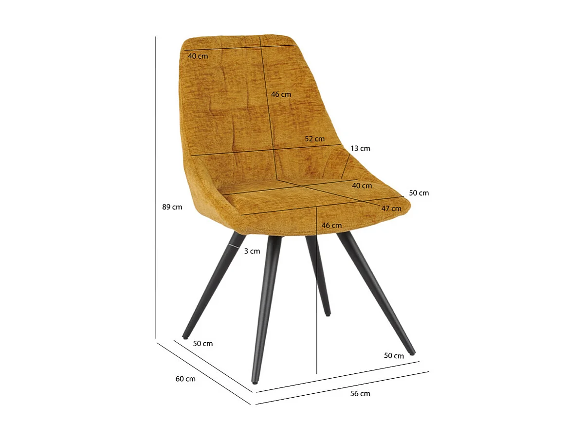 Chaise rotative 180° tissu doux jaune et pieds métal noir - ATLANTIS