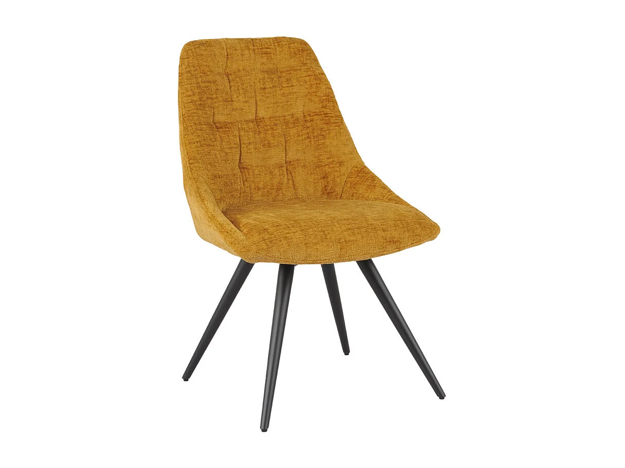 Chaise rotative 180° tissu doux jaune et pieds métal noir - ATLANTIS