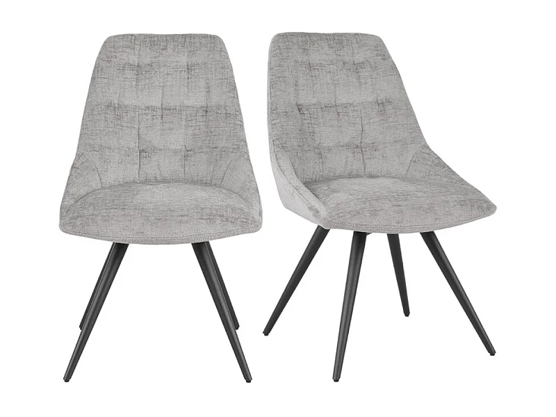 Lot 2 chaises rotatives 180° tissu doux gris clair - ATLANTIS