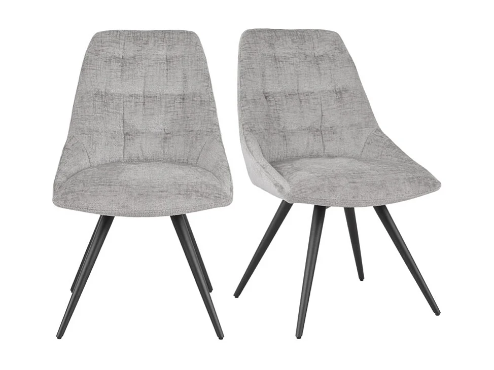 Lot 2 chaises rotatives 180° tissu doux gris clair - ATLANTIS