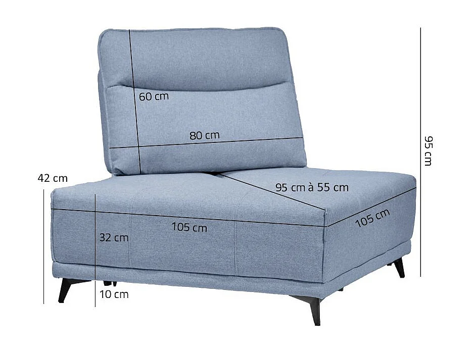 Angle pour canapé modulable tissu bleu clair dossier réglable - GINA