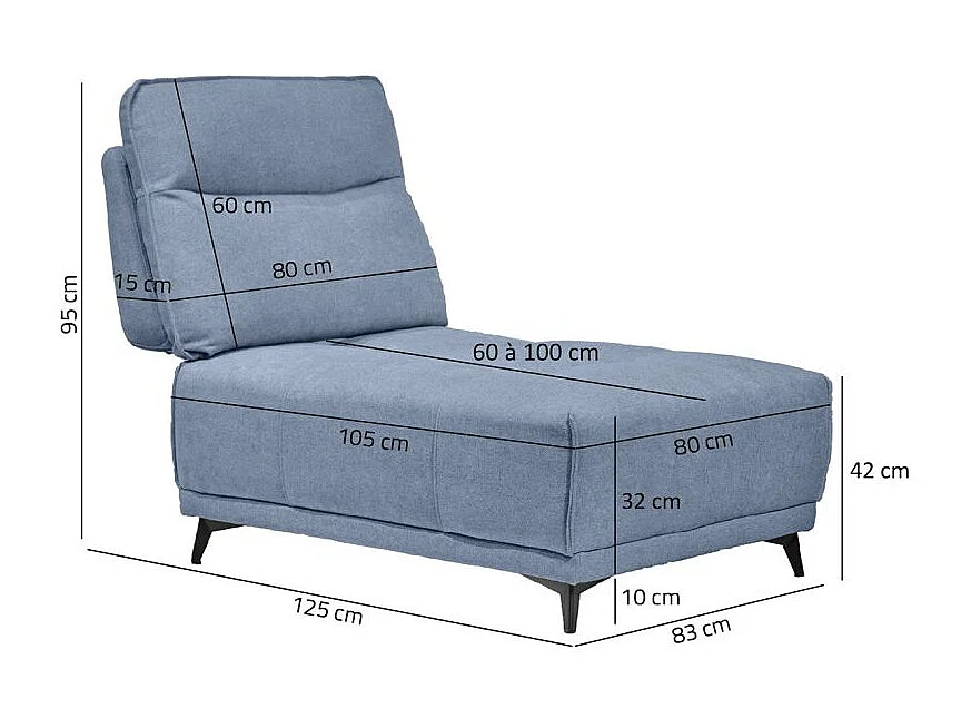 Chauffeuse canapé modulable tissu bleu clair dossier réglable - GINA