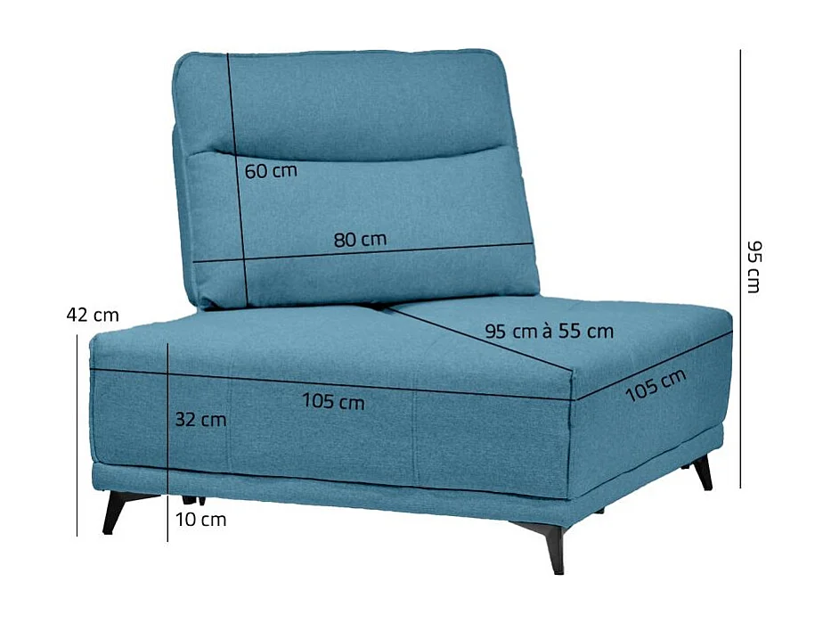 Angle pour canapé modulable en tissu bleu dossier réglable - GINA