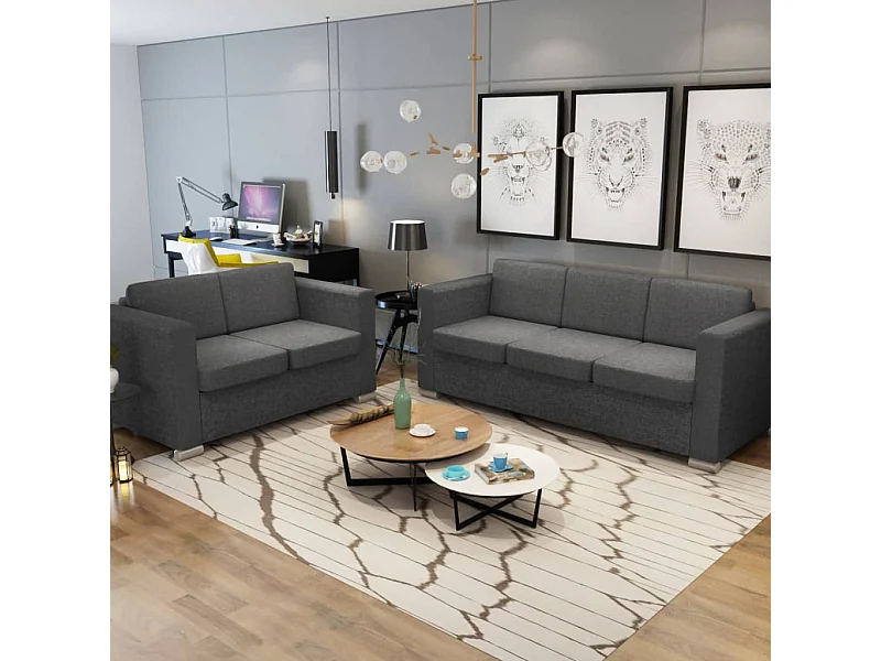Ensemble de canapés deux pièces Tissu Gris foncé