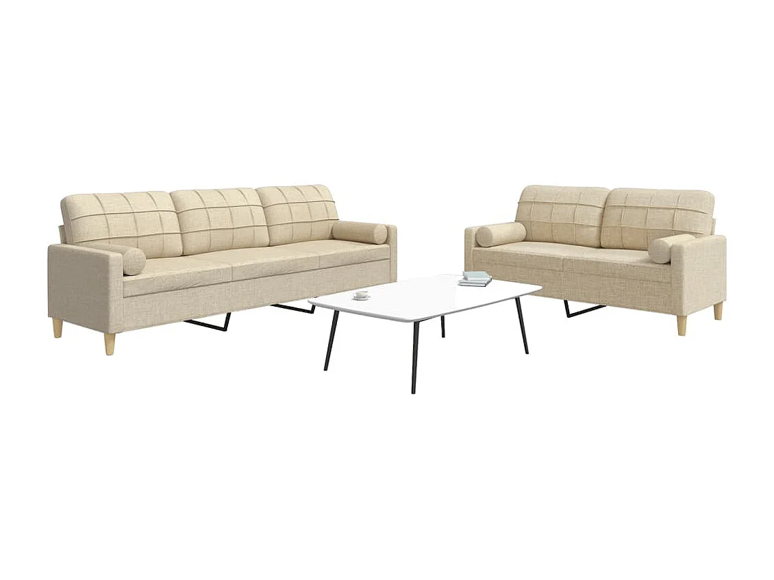 Ensemble de canapés 2 pièces avec coussins décoratifs crème tissu