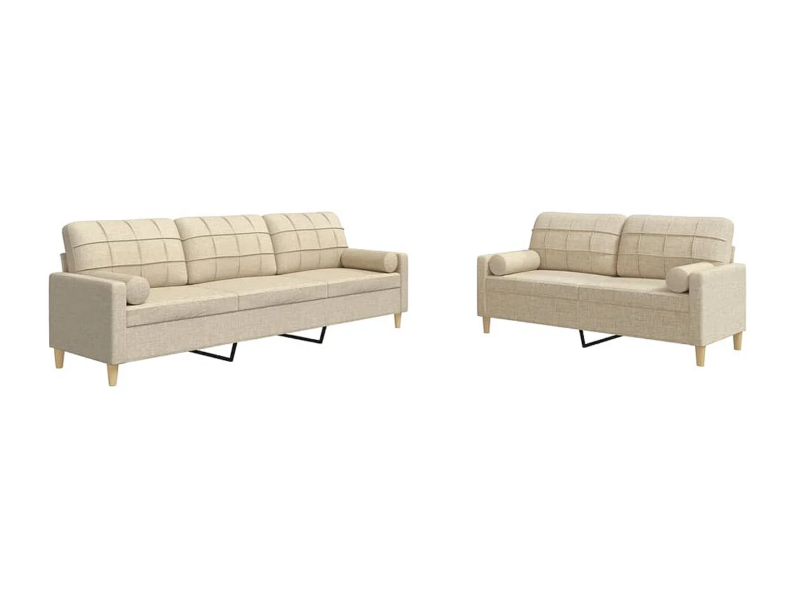 Ensemble de canapés 2 pièces avec coussins décoratifs crème tissu
