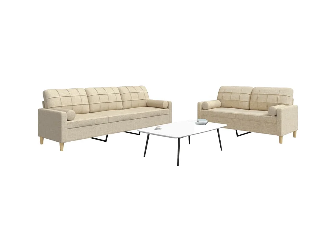 Ensemble de canapés 2 pièces avec coussins décoratifs crème tissu