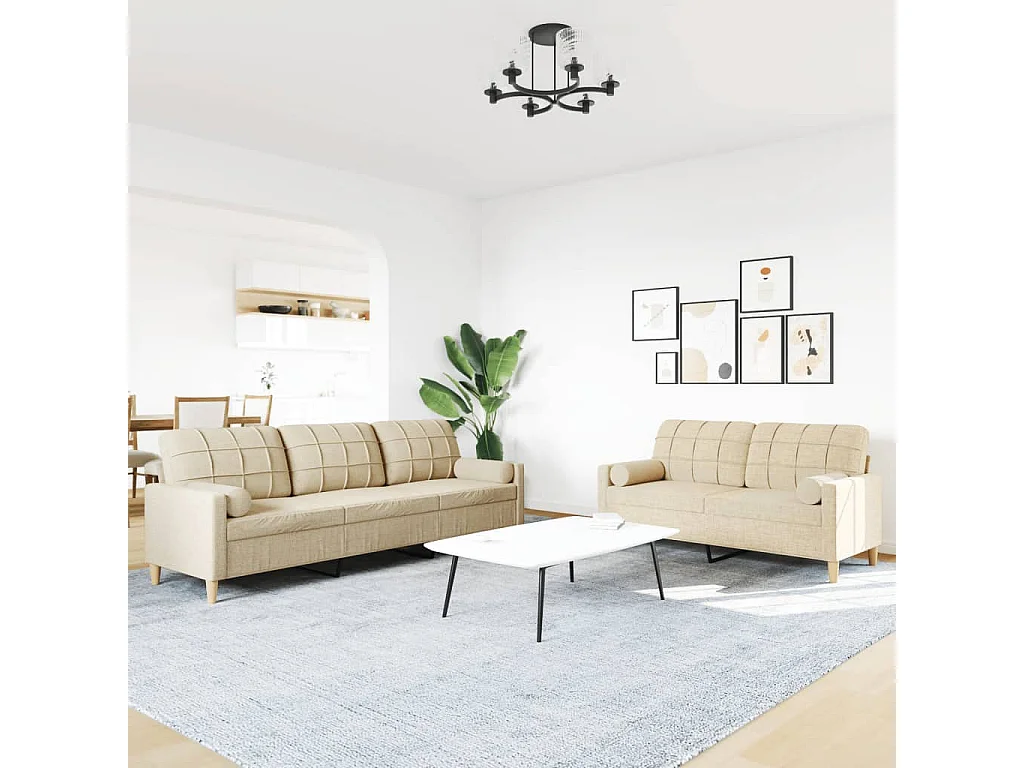 Ensemble de canapés 2 pièces avec coussins décoratifs crème tissu