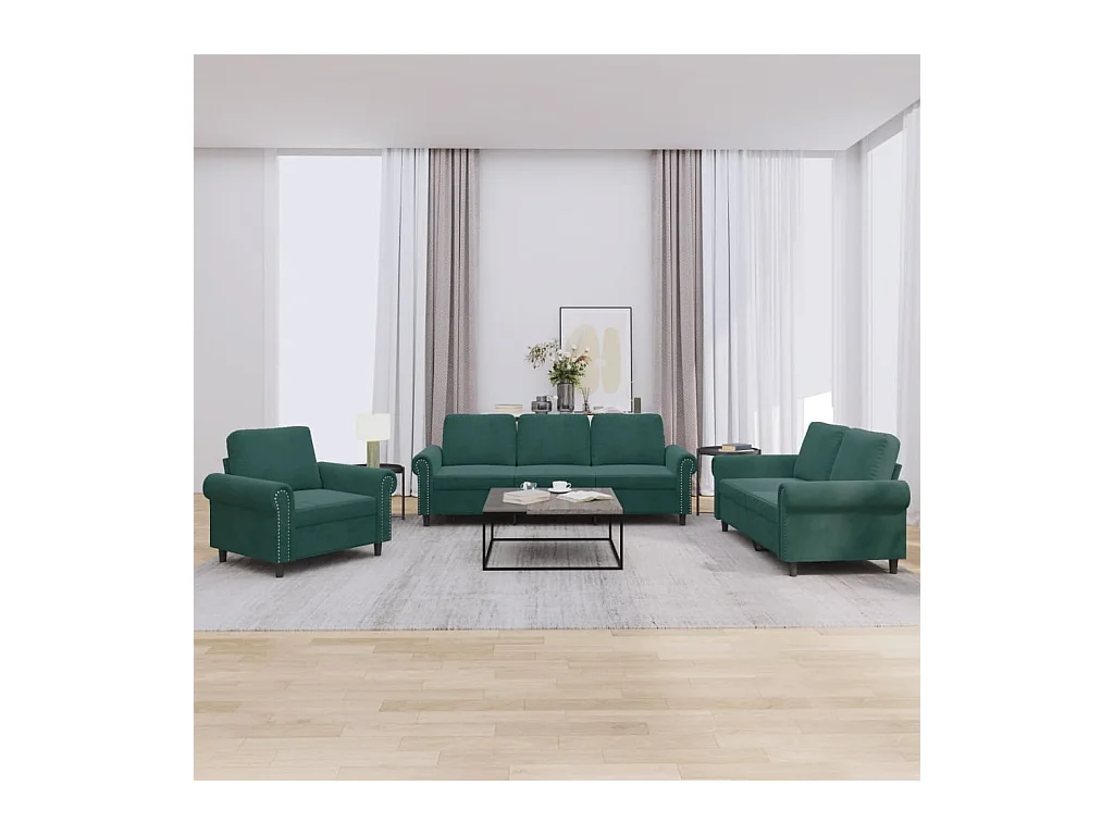 Ensemble de canapés 3 pièces avec coussins Vert foncé Velours