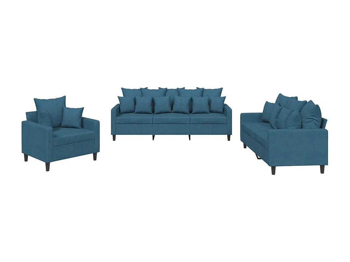 Juego de sofás con cojines 3 piezas terciopelo azul