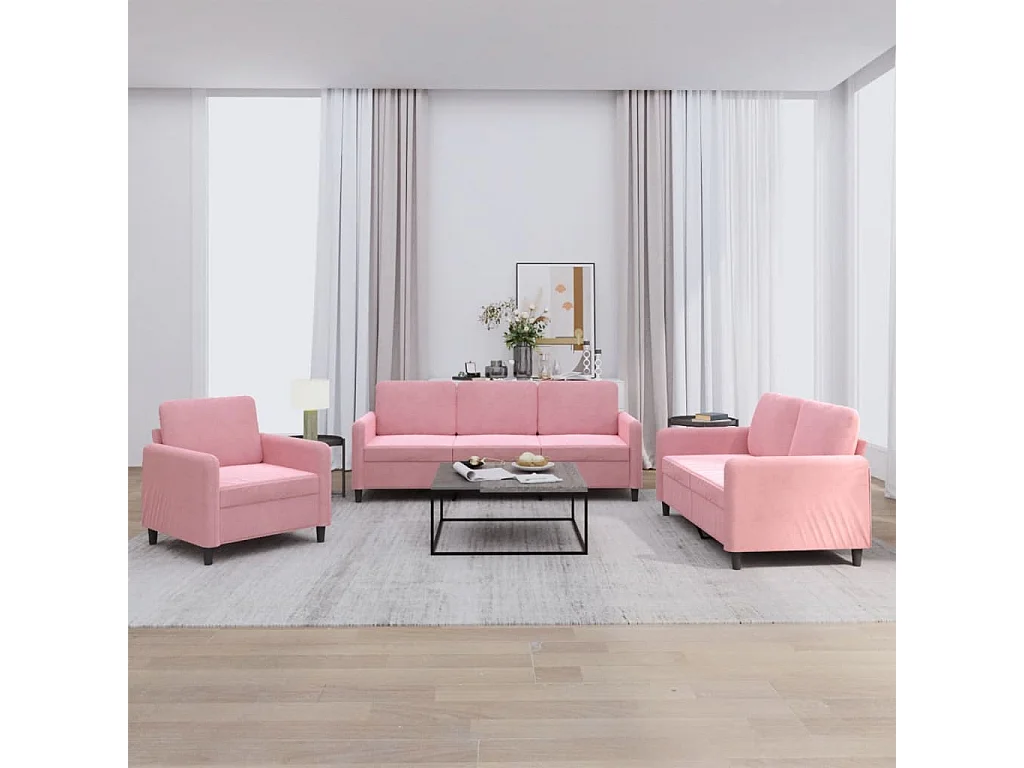 3 peças conjunto de sofás veludo rosa