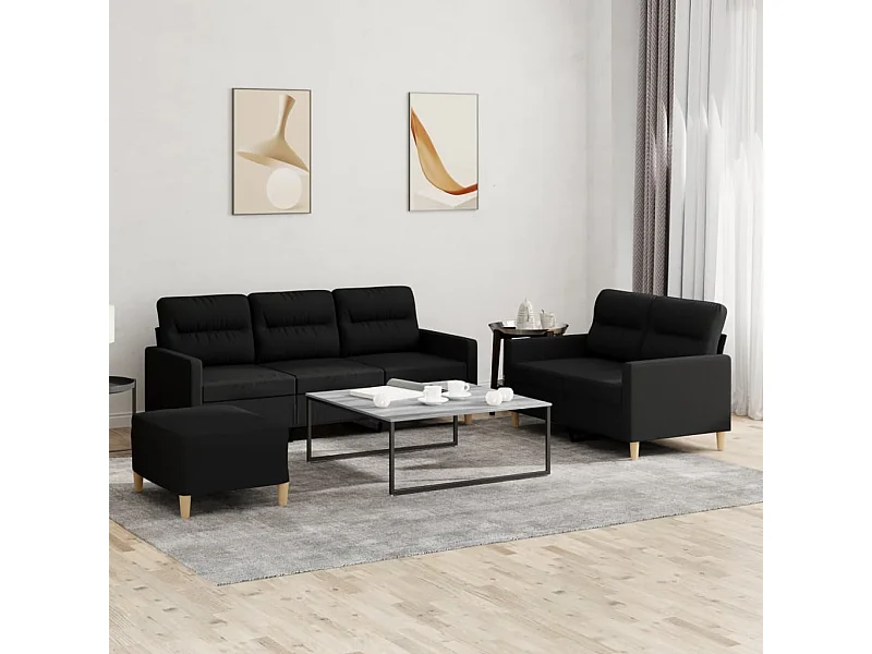 Ensemble de canapés 3 pièces avec coussins Noir Tissu