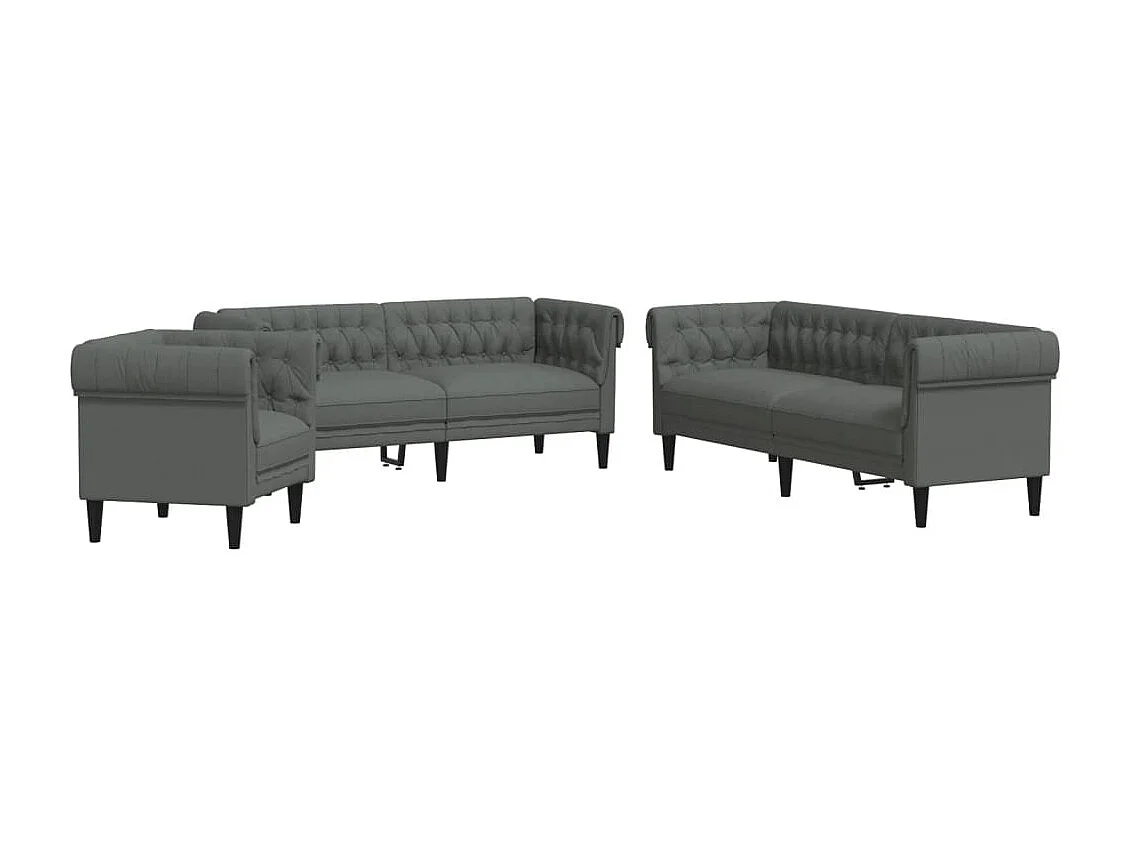 Juego de sofás 3 piezas tela gris oscuro