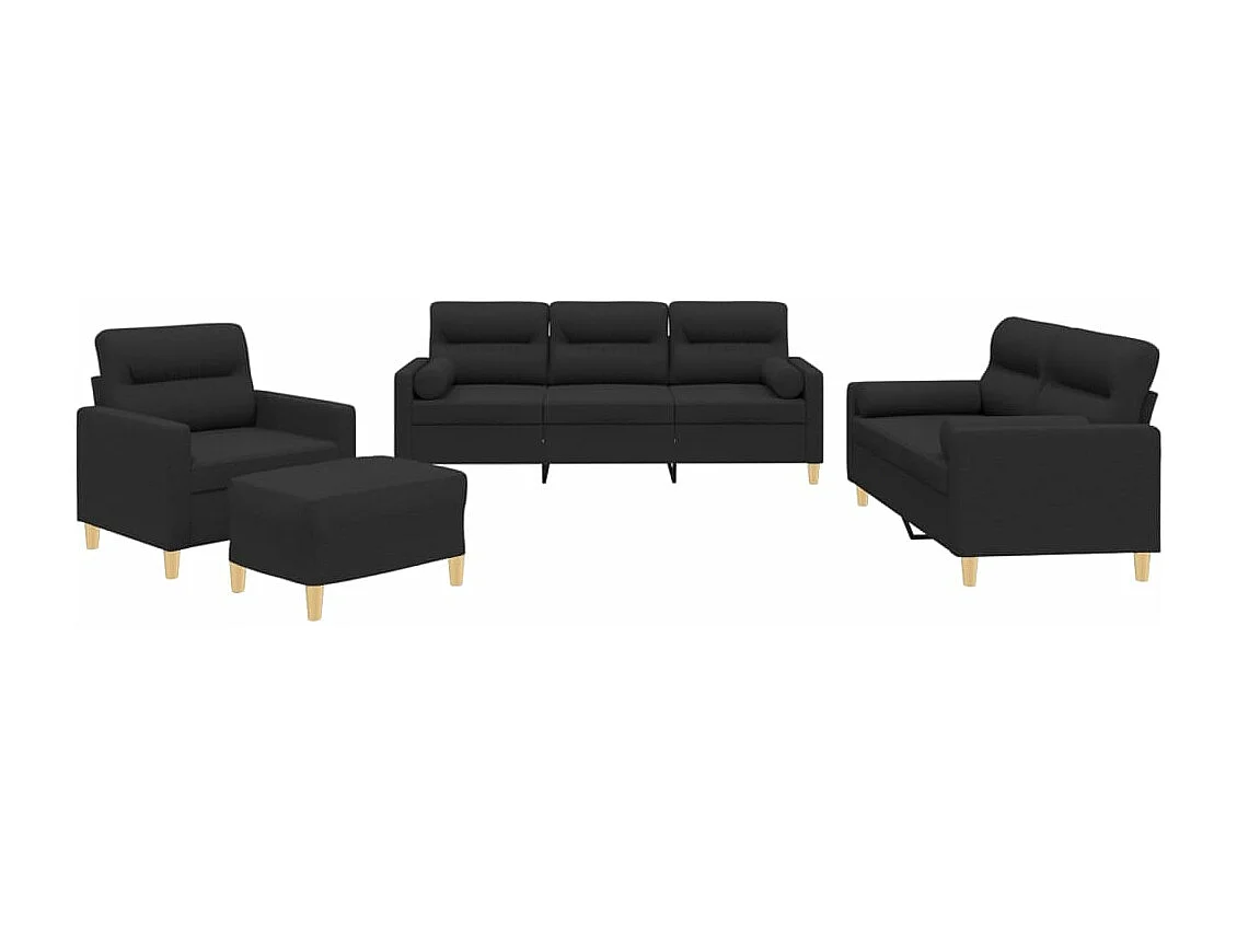 4-delige Loungeset met kussens stof zwart
