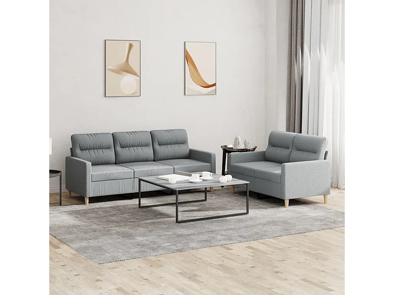 Ensemble de canapés 2 pièces avec coussins Gris clair Tissu
