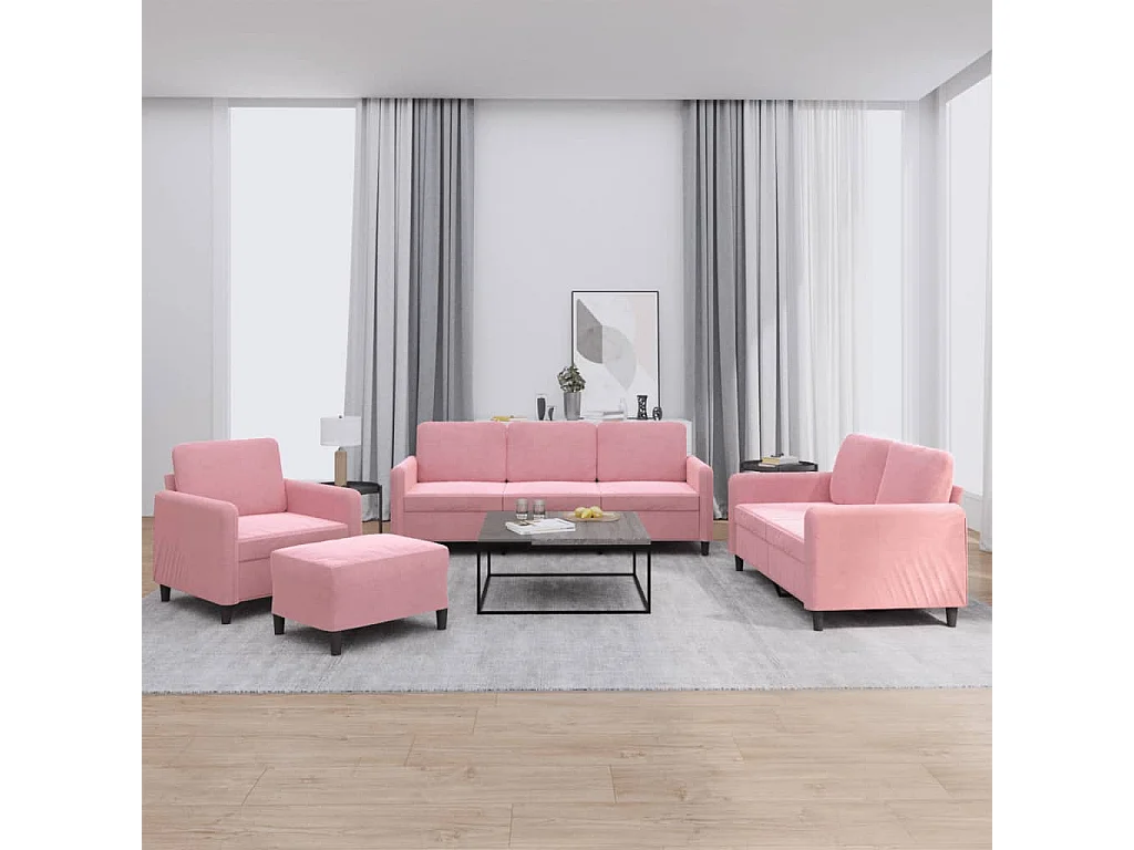 Juego de sofás 4 piezas terciopelo rosa