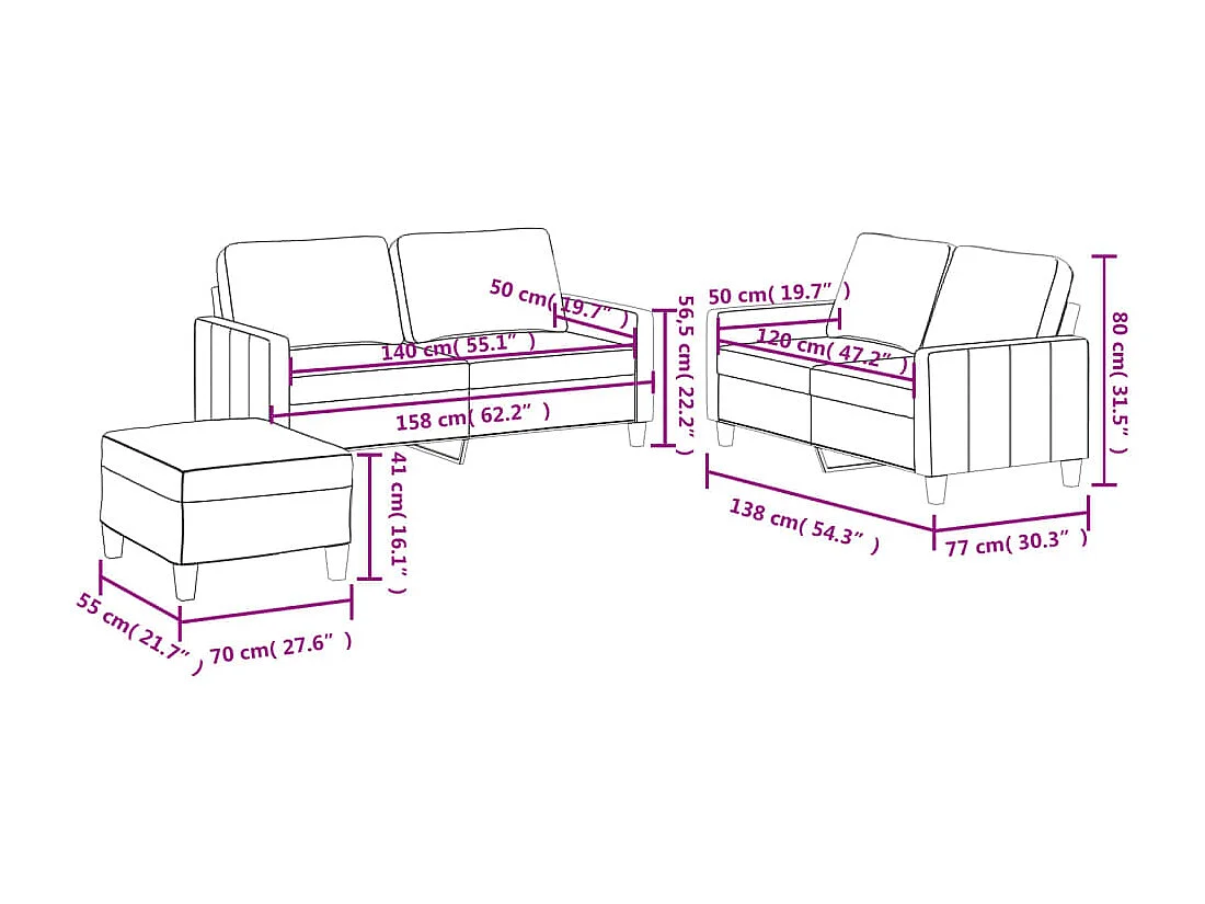 Ensemble de canapés 3 pièces avec coussins Crème Similicuir