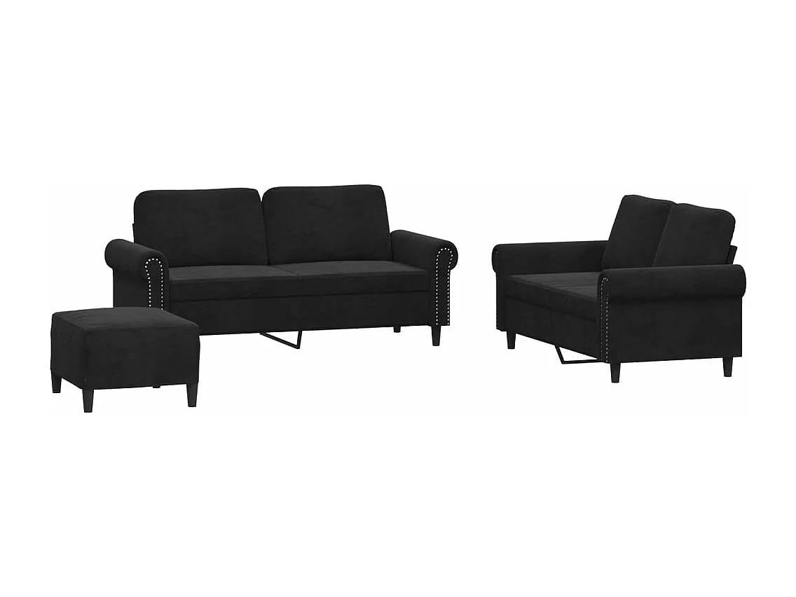 3-delige Loungeset met kussens fluweel zwart