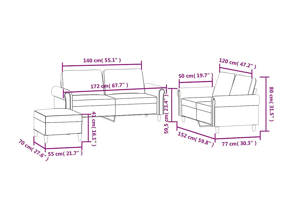 3-delige Loungeset met kussens fluweel zwart