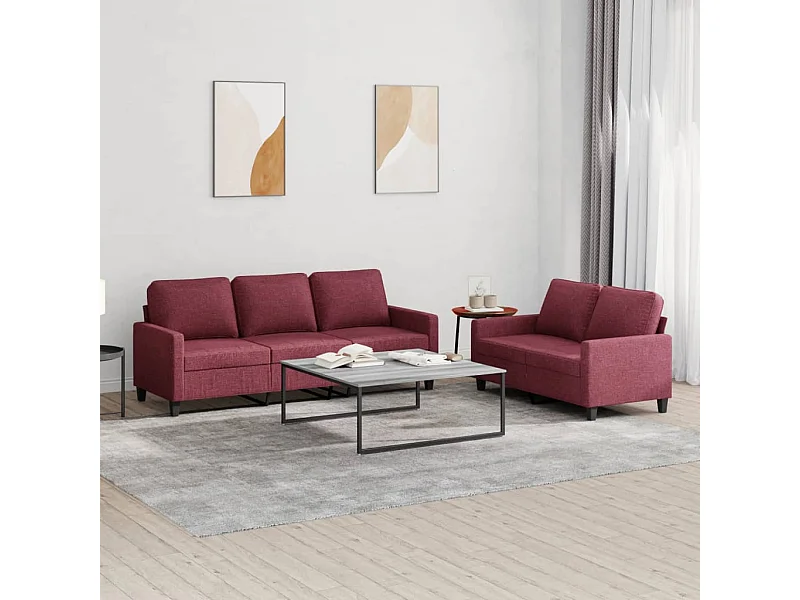 2 peças conjunto de sofás com almofadões tecido vermelho tinto