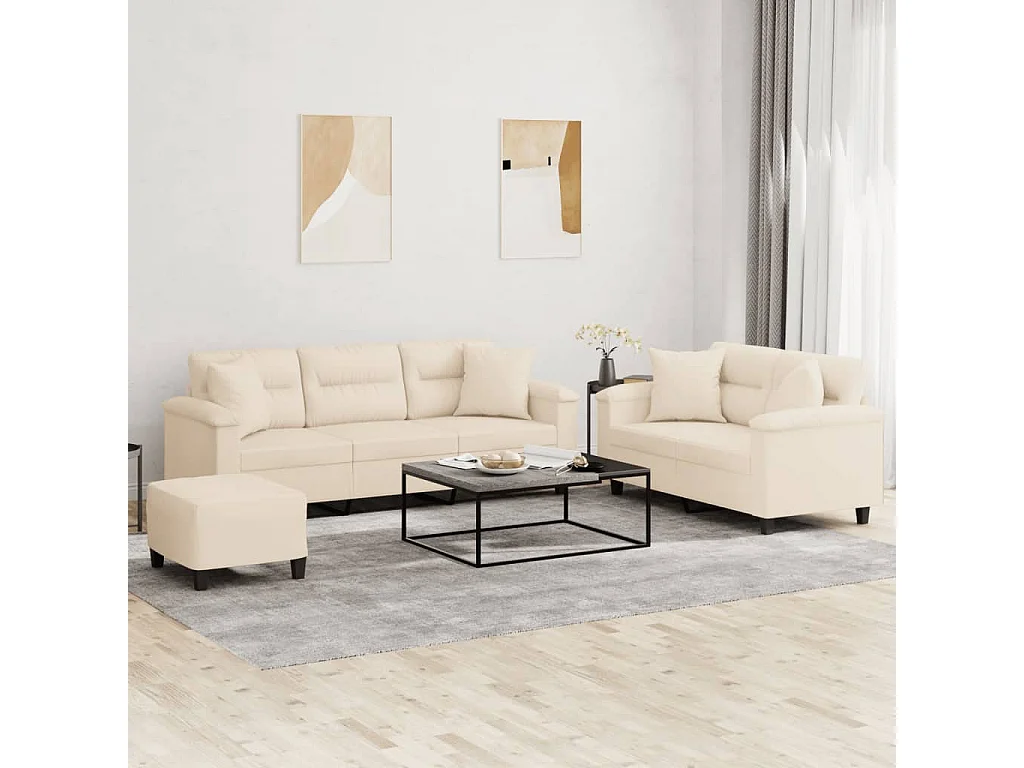 Ensemble de canapés 3 pièces avec coussins Beige Tissu microfibre