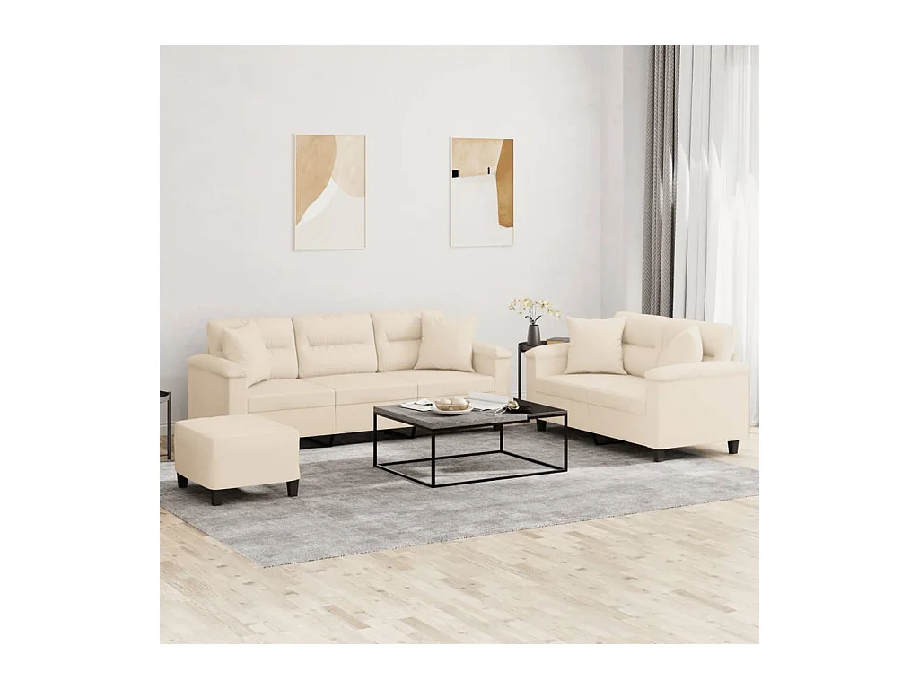 Ensemble de canapés 3 pièces avec coussins Beige Tissu microfibre