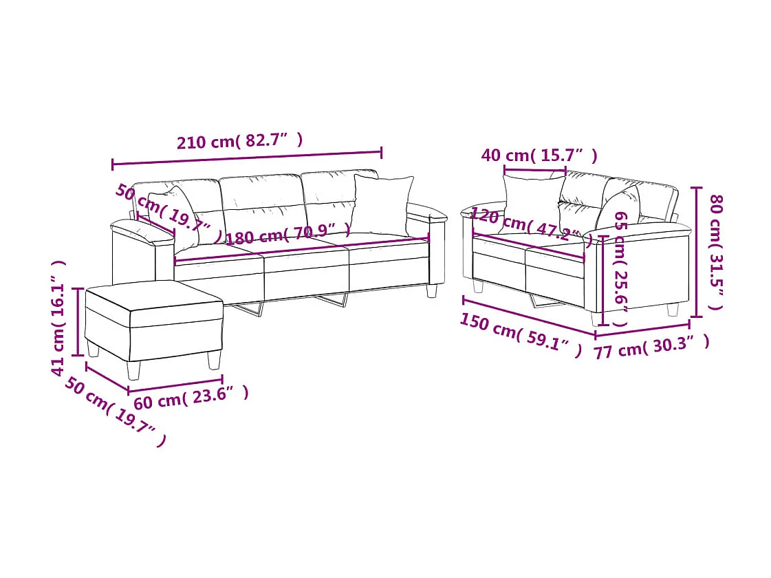 Ensemble de canapés 3 pièces avec coussins Beige Tissu microfibre