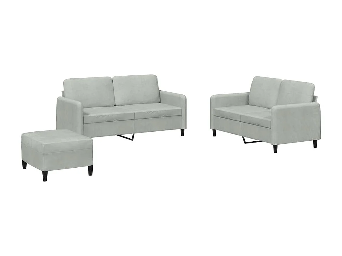 3 peças conjunto de sofás veludo cinzento-claro