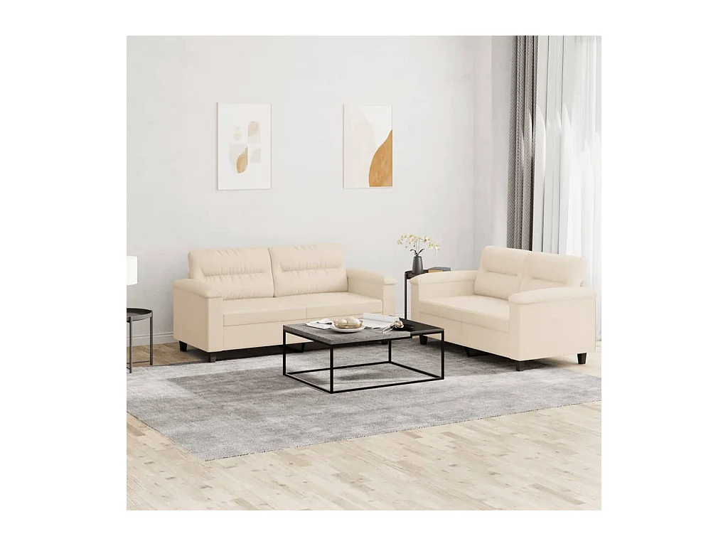 Ensemble de canapés 2 pièces avec coussins beige tissu microfibre