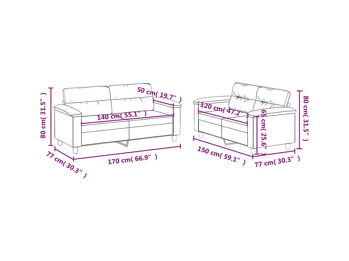 Juego de sofás con cojines 2 piezas tela microfibra beige