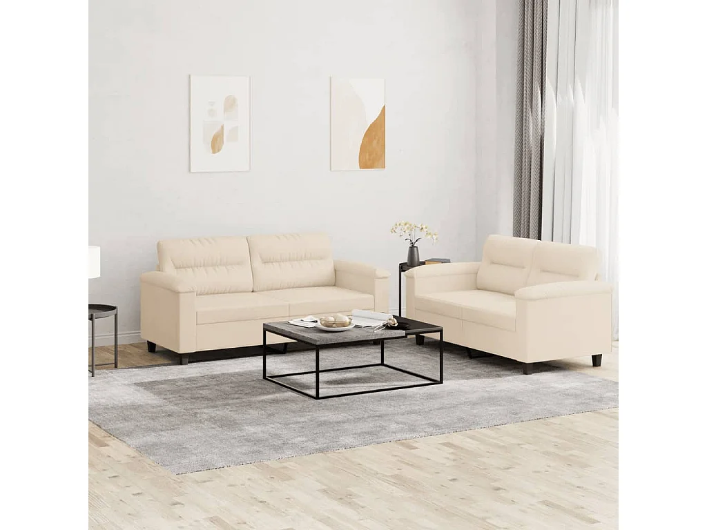 Ensemble de canapés 2 pièces avec coussins beige tissu microfibre